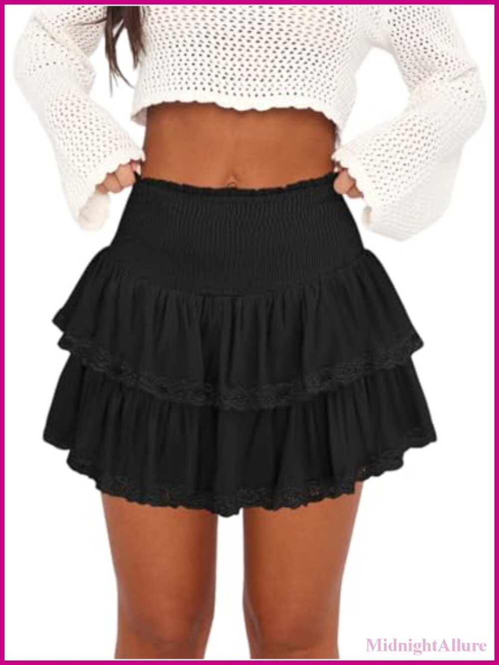 Womens Ruffle Skort Flowy Mini Skirt Lace Trim Built-in Shorts